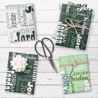 Repeating Name Personalized Green and White  Sheets