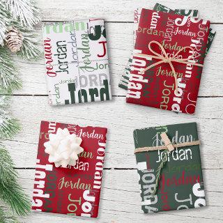 Repeating Name Red Dark Green White Christmas  Sheets