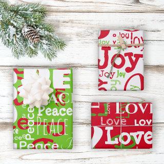 Repeating Word Peace Joy Love Red Green Christmas  Sheets