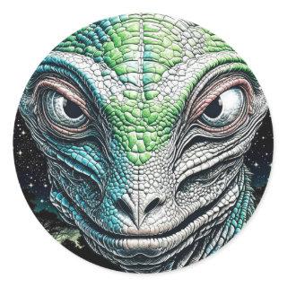 Reptilian Lizard Man Alien Extraterrestrial Being Classic Round Sticker