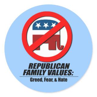 Republican Values - Greed, Fear, and Hate Classic Round Sticker