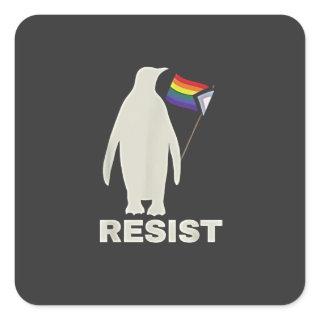 Resist Penguin Against Tariffs LGBT Anti Trump Square Sticker