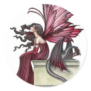 Restless Ruby Gothic Red Fairy and Dragon Classic Round Sticker