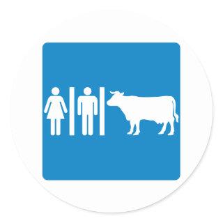 Restroom Facilities Humorous Highway Sign - COWS? Classic Round Sticker