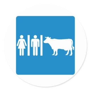 Restroom Facilities Humorous Highway Sign - COWS? Classic Round Sticker