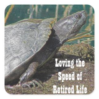 Retired Humor Basking Turtle Photo Lake Animal Square Sticker