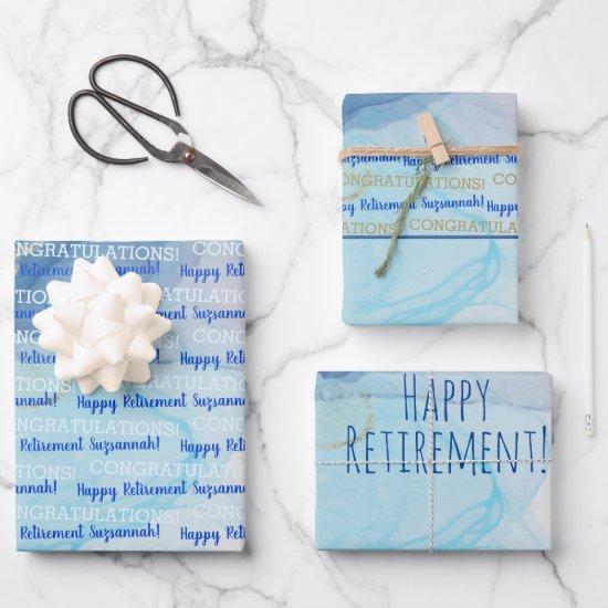 Retirement Blue Gold Geode Watercolor Custom  Sheets