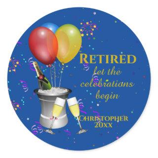 Retirement Celebration Blue Classic Round Sticker