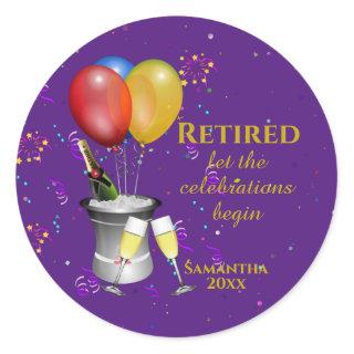 Retirement Celebration Purple Classic Round Sticker