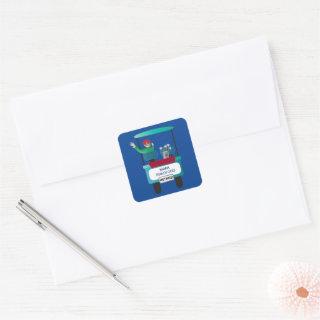 Retirement Golfer in Golf Cart Waving Goodbye Square Sticker