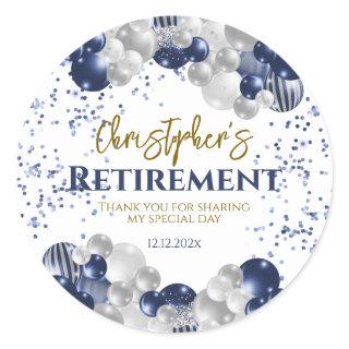Retirement Party Navy Balloons Classic Round Sticker