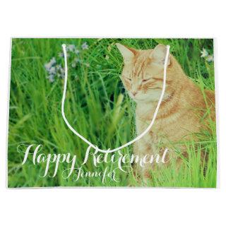 Retirement sleeping ginger cat in a meadow large gift bag