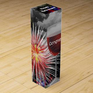 Retirement Wine Glass On Fireworks Wine Box