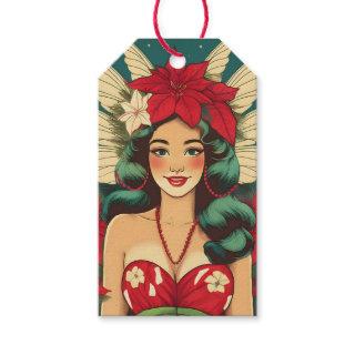 Retro 50s Tropical Christmas Pin-Up Girl Gift Tags