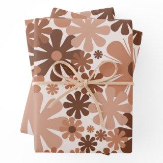 Retro 60s 70s Aesthetic Floral Pattern in Brown  Sheets