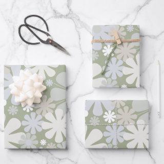 Retro 60s 70s Aesthetic Floral Pattern Sage Green  Sheets