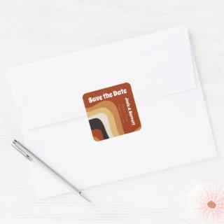 Retro 70s Burnt Orange Groovy Save the Date Square Sticker