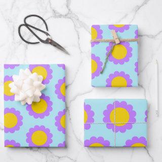 Retro 70s Floral Pattern in Blue Purple and Yellow  Sheets