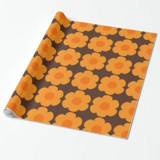 Retro 70s Flowers Floral Pattern Orange and Brown