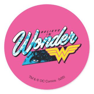 Retro 80's "Believe In Wonder" Graphic Classic Round Sticker