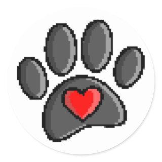 Retro 80s Video Game 8 Bit Pixel Art Dog Paw Classic Round Sticker