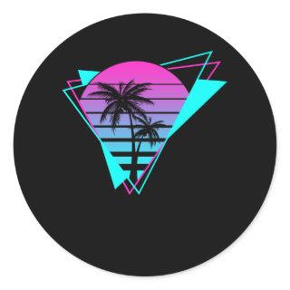 Retro Aesthetic Vaporwave Geometric Palm Trees Classic Round Sticker