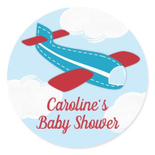 Retro Airplane Baby Shower Classic Round Sticker