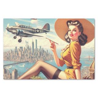 Retro Airplane Pin-up Illustration Tissue Paper