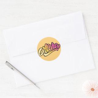 Retro ALOHA Happy quotes square sticker