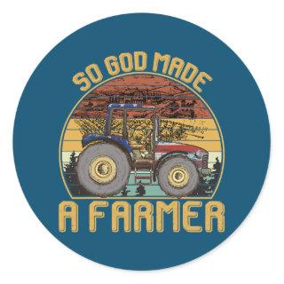 Retro American Flag Tractor So God Made A Farmer Classic Round Sticker