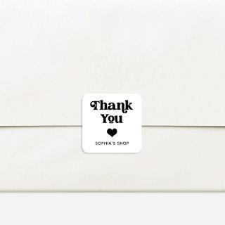 Retro and Boho Black and White Branding Thank You Square Sticker