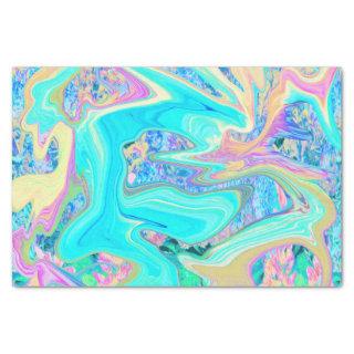 Retro Aqua Blue Liquid Art on Abstract Hydrangeas Tissue Paper