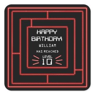 Retro Arcade Video Game Neon Kids Birthday  Square Sticker