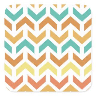 Retro Arrows Chevron Orange Teal Gold Square Sticker