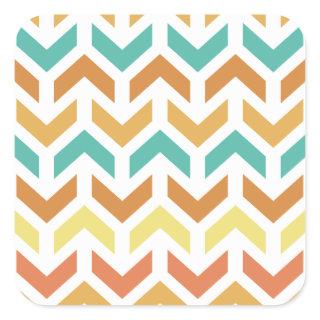 Retro Arrows Chevron Orange Teal Gold Square Sticker