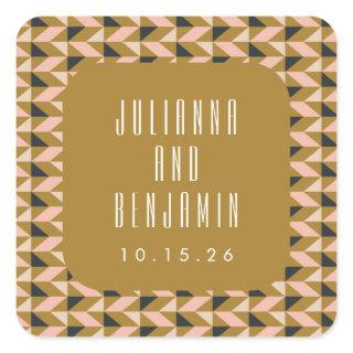 Retro Art Deco Black Blush Gold Wedding Custom Square Sticker
