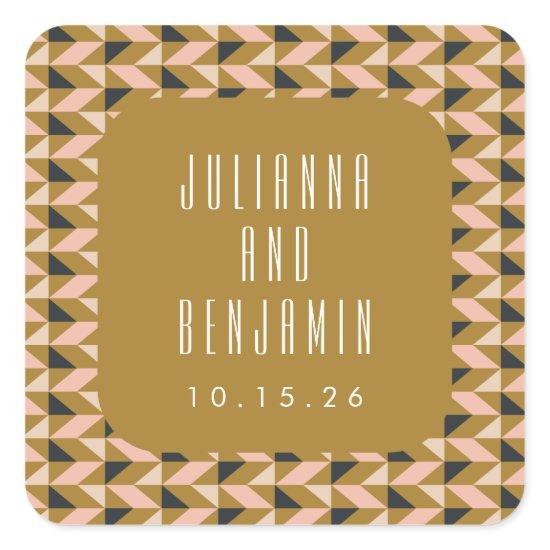Retro Art Deco Black Blush Gold Wedding Custom Square Sticker