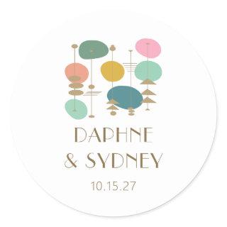 Retro Atomic Age Mid Century Modern Custom Wedding Classic Round Sticker