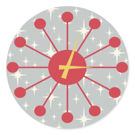 Retro Atomic Era MCM Starburst Clock Design Classic Round Sticker