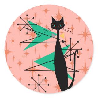 Retro Atomic Era Mid Century Modern MCM Cool Cat P Classic Round Sticker