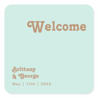 Retro Beach | Aqua Wedding Welcome Square Sticker