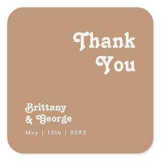 Retro Beach | Brown Thank You Wedding Favor Square Sticker