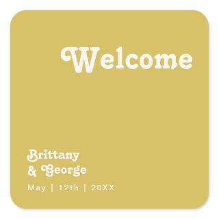 Retro Beach | Gold Wedding Welcome Square Sticker