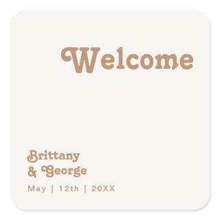 Retro Beach | Ivory Wedding Welcome Square Sticker