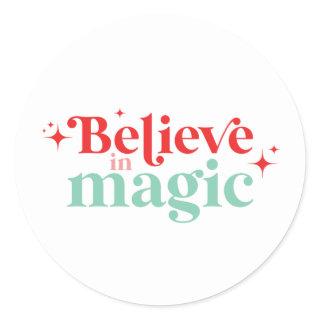 Retro Believe in Magic Christmas boho font Classic Round Sticker
