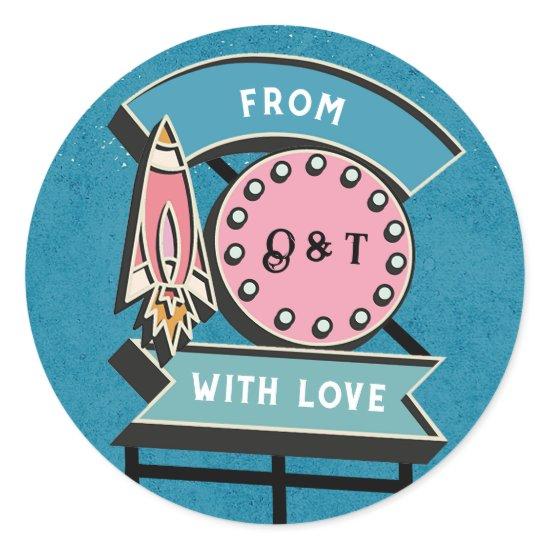 Retro Billboard Sign Wedding  Classic Round Sticke Classic Round Sticker