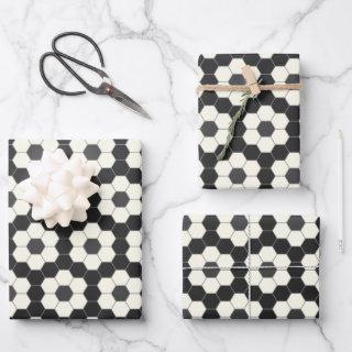 Retro Black and White Geometric Hexagon Tile  Sheets
