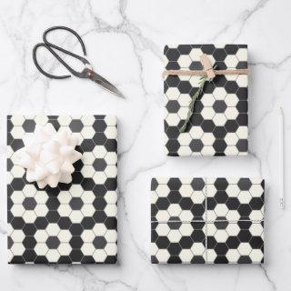 Retro Black and White Geometric Hexagon Tile  Sheets