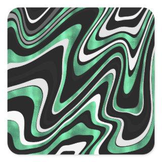 Retro Black Green Wavy Lines Modern Design Square Sticker