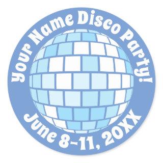 Retro Blue Disco Ball PERSONALIZED Classic Round Sticker